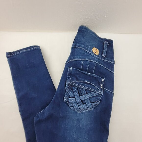 Cutie Pie Jeans Women's 3 Blue High Waist Stretch 3 Button Slim Taper Denim - Picture 14 of 16